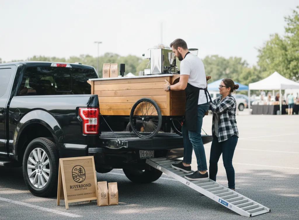 Unloading a coffee cart at an event