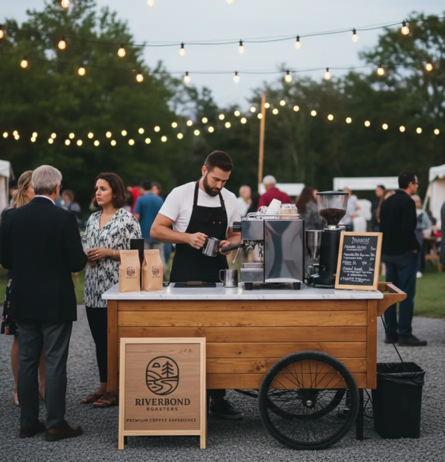 Wedding coffee service with mobile espresso bar