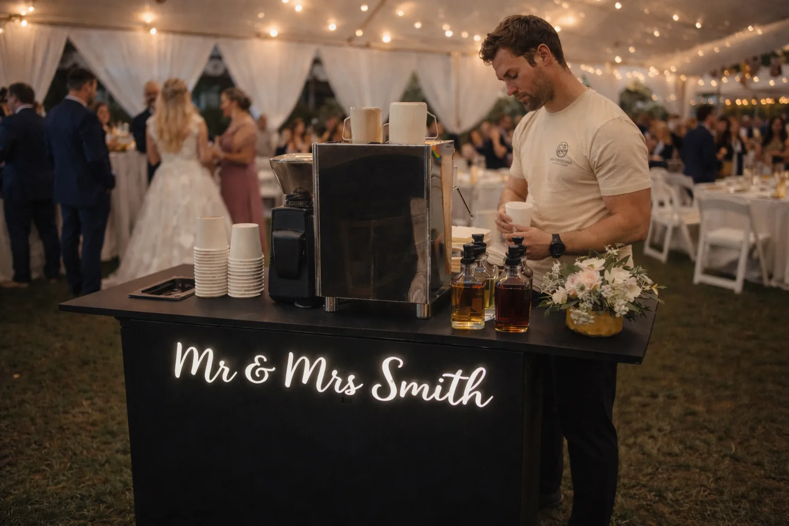 Wedding coffee service with mobile espresso bar
